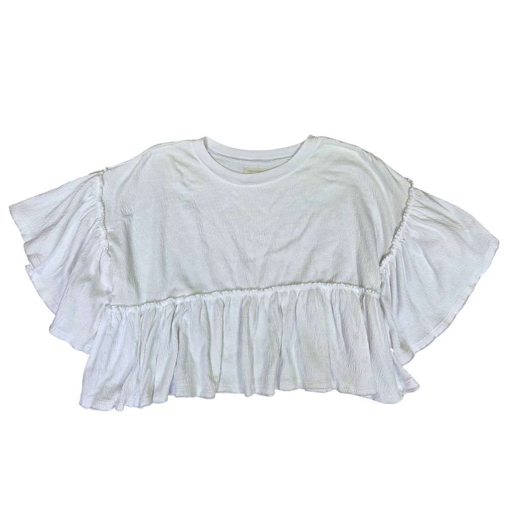 Urban Outfitters White Textured Ruffle Babydoll Peplum Top Medium Boho Beachy